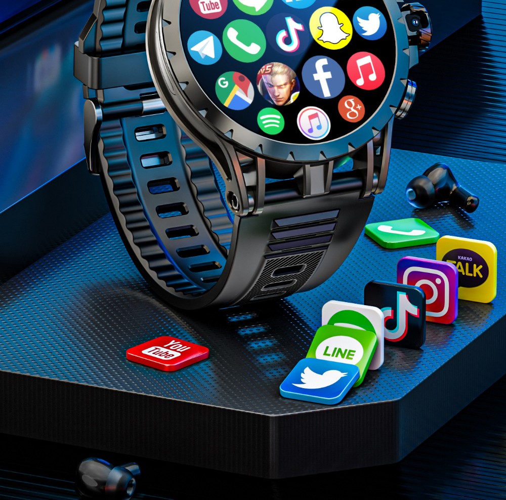 LOKMAT APPLLP 4 Smartwatch, 1.508-inch AMOLED Screen, Support 4G/5G SIM Card, Heart Rate Blood Oxygen Monitoring, NFC Function, GPS Positioning