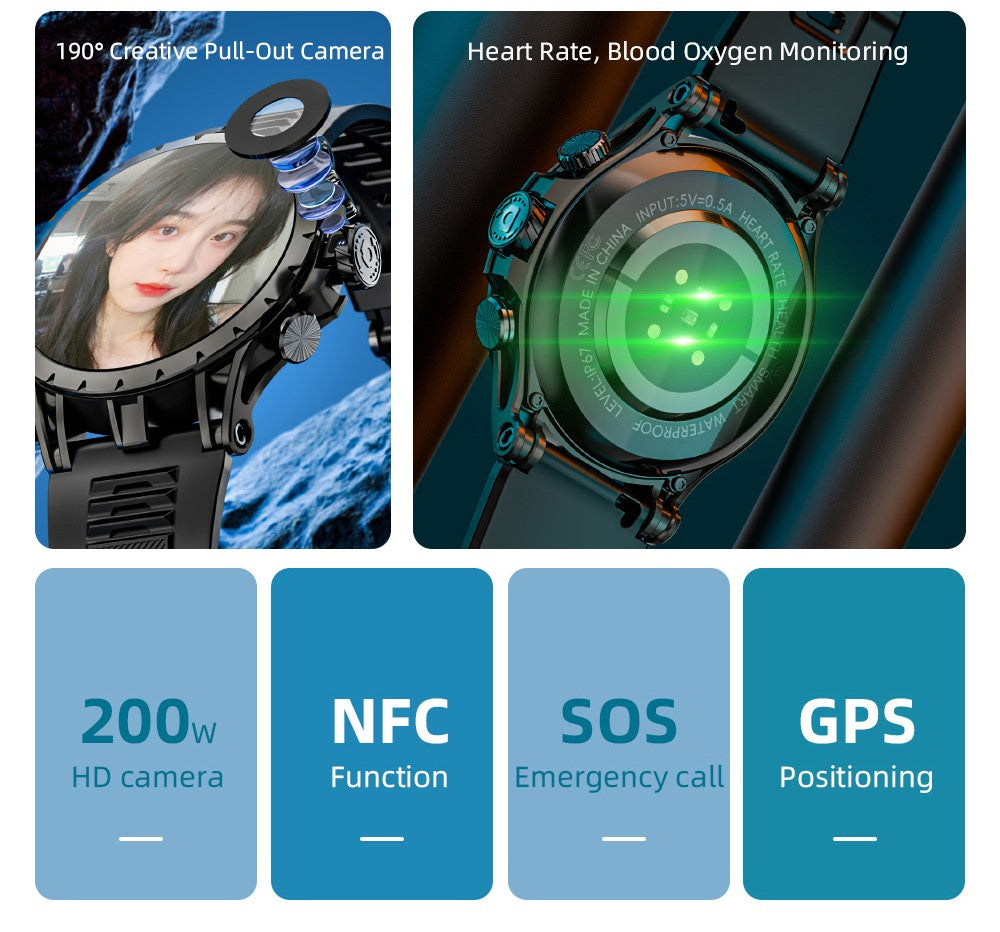 LOKMAT APPLLP 4 Smartwatch, 1.508-inch AMOLED Screen, Support 4G/5G SIM Card, Heart Rate Blood Oxygen Monitoring, NFC Function, GPS Positioning