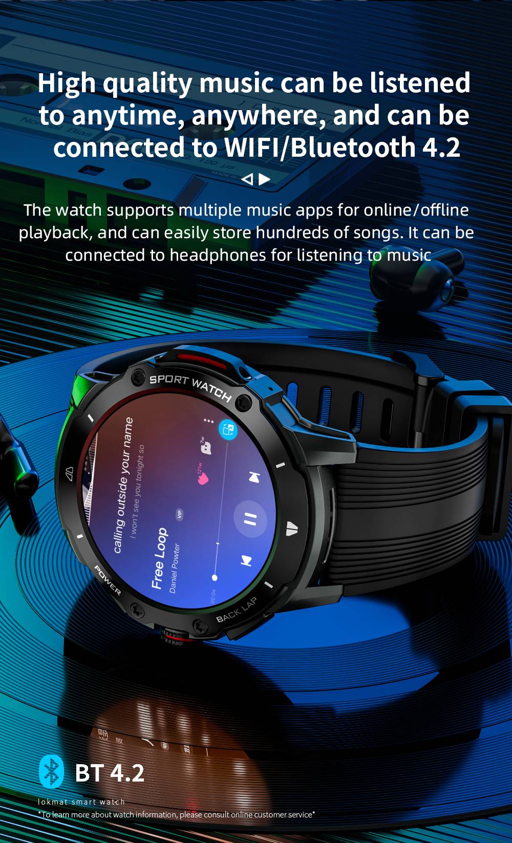LOKMAT APPLLP 4G Smartwatch, AMOLED HD Screen, NFC Access, Heart Rate Health Monitoring, Bluetooth 4.2, Multiple Sports Modes, GPS/Beidou/Granas/AGPS/LBS Positioning