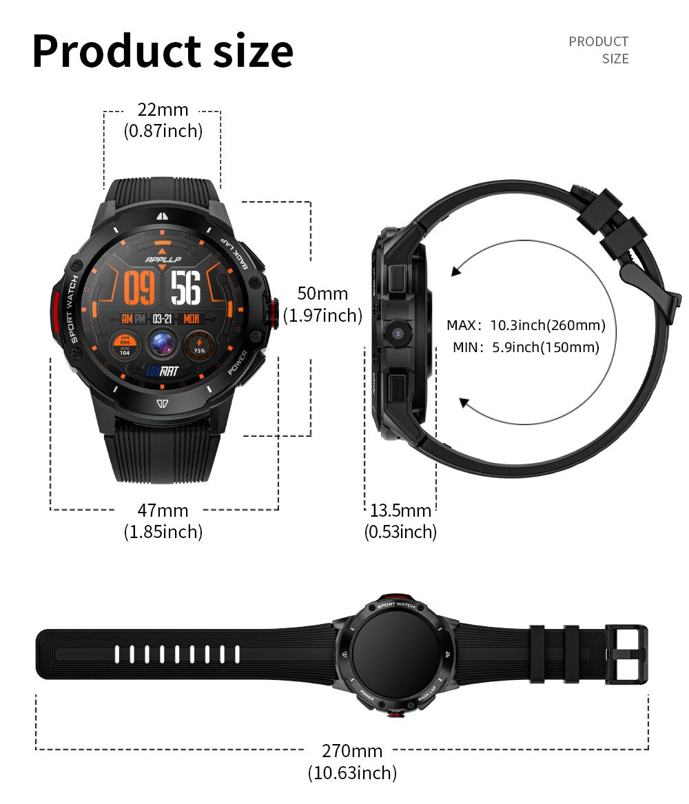 LOKMAT APPLLP 4G Smartwatch, AMOLED HD Screen, NFC Access, Heart Rate Health Monitoring, Bluetooth 4.2, Multiple Sports Modes, GPS/Beidou/Granas/AGPS/LBS Positioning