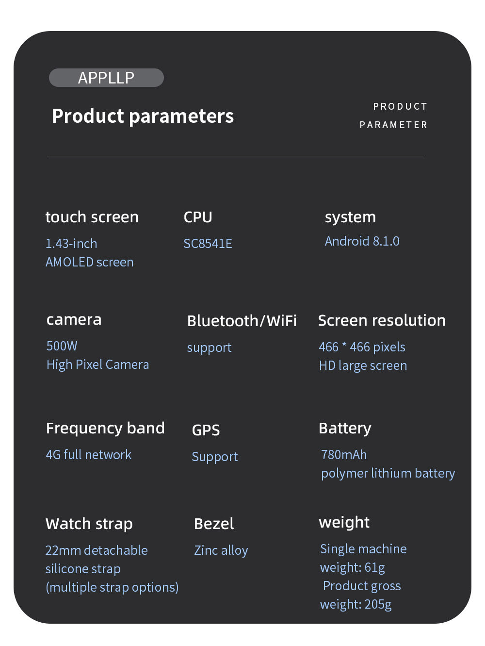 LOKMAT APPLLP 4G Smartwatch, AMOLED HD Screen, NFC Access, Heart Rate Health Monitoring, Bluetooth 4.2, Multiple Sports Modes, GPS/Beidou/Granas/AGPS/LBS Positioning