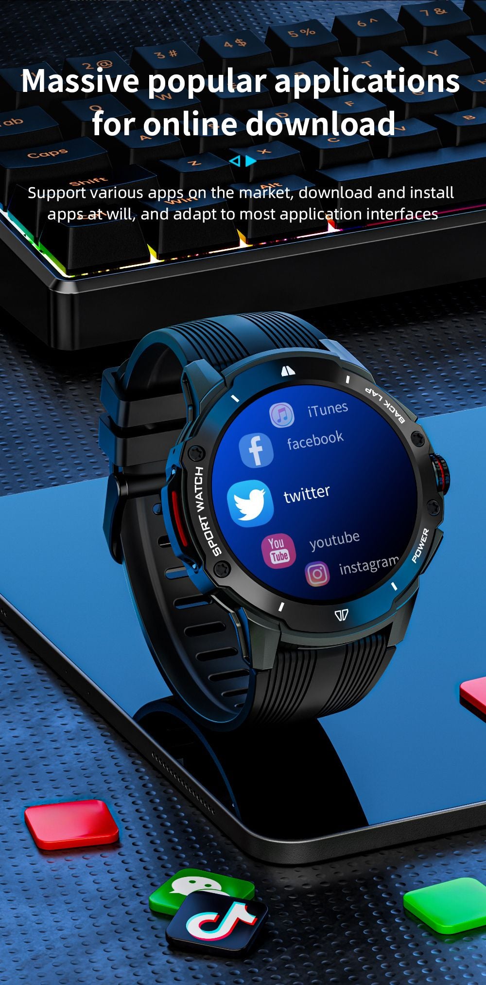 LOKMAT APPLLP 4G Smartwatch, AMOLED HD Screen, NFC Access, Heart Rate Health Monitoring, Bluetooth 4.2, Multiple Sports Modes, GPS/Beidou/Granas/AGPS/LBS Positioning