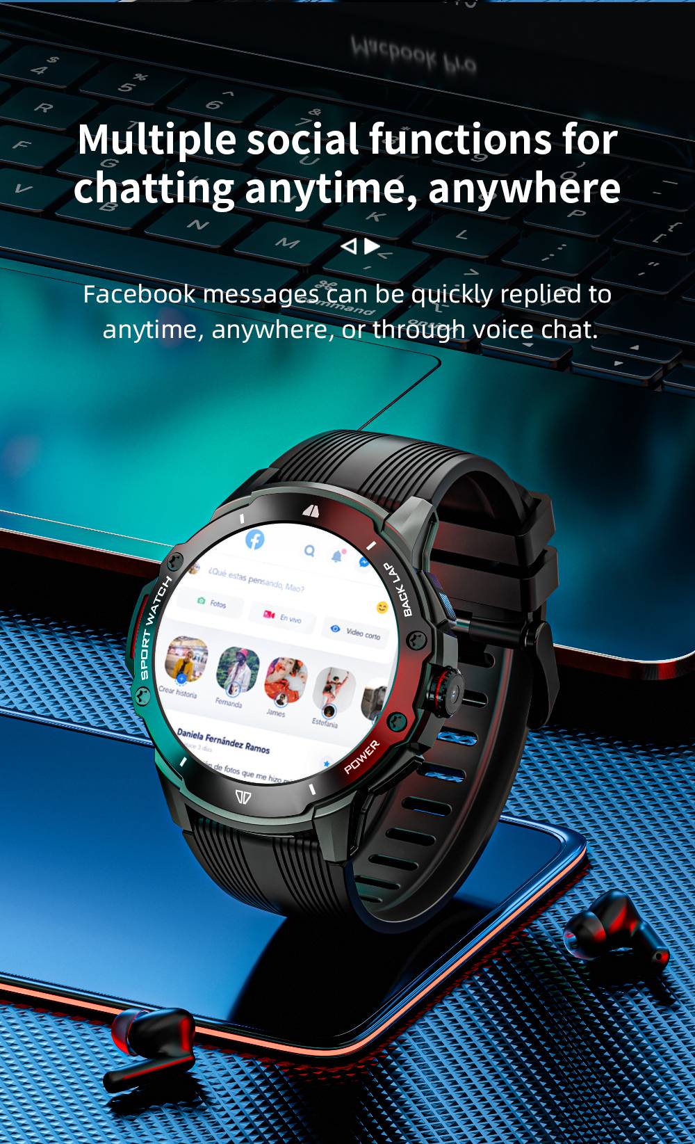 LOKMAT APPLLP 4G Smartwatch, AMOLED HD Screen, NFC Access, Heart Rate Health Monitoring, Bluetooth 4.2, Multiple Sports Modes, GPS/Beidou/Granas/AGPS/LBS Positioning