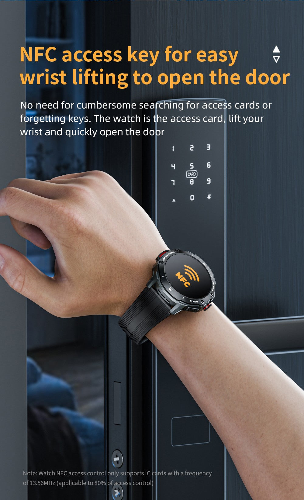 LOKMAT APPLLP 4G Smartwatch, AMOLED HD Screen, NFC Access, Heart Rate Health Monitoring, Bluetooth 4.2, Multiple Sports Modes, GPS/Beidou/Granas/AGPS/LBS Positioning