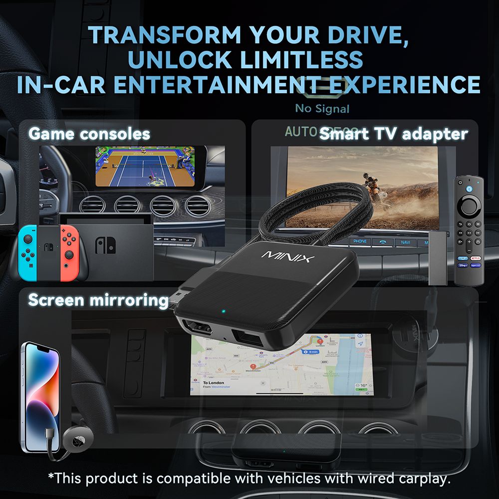 MINIX CA361 Wireless CarPlay Adapter, with HDMI/USB, Plug & Play