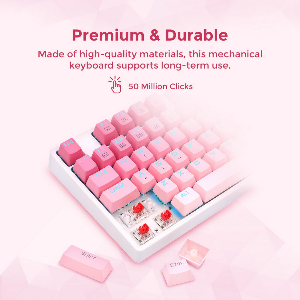 Redragon K576W-GP DAKSA TKL Wired Mechanical Keyboard 87 Keys Gradient PBT Keycap Red Switch - Pink