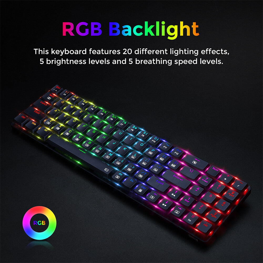 Redragon K626P-KB Ashe 78 Keys Wired RGB Compact Mechanical Keyboard Ultra-Thin with Numpad Blue Switch - Black
