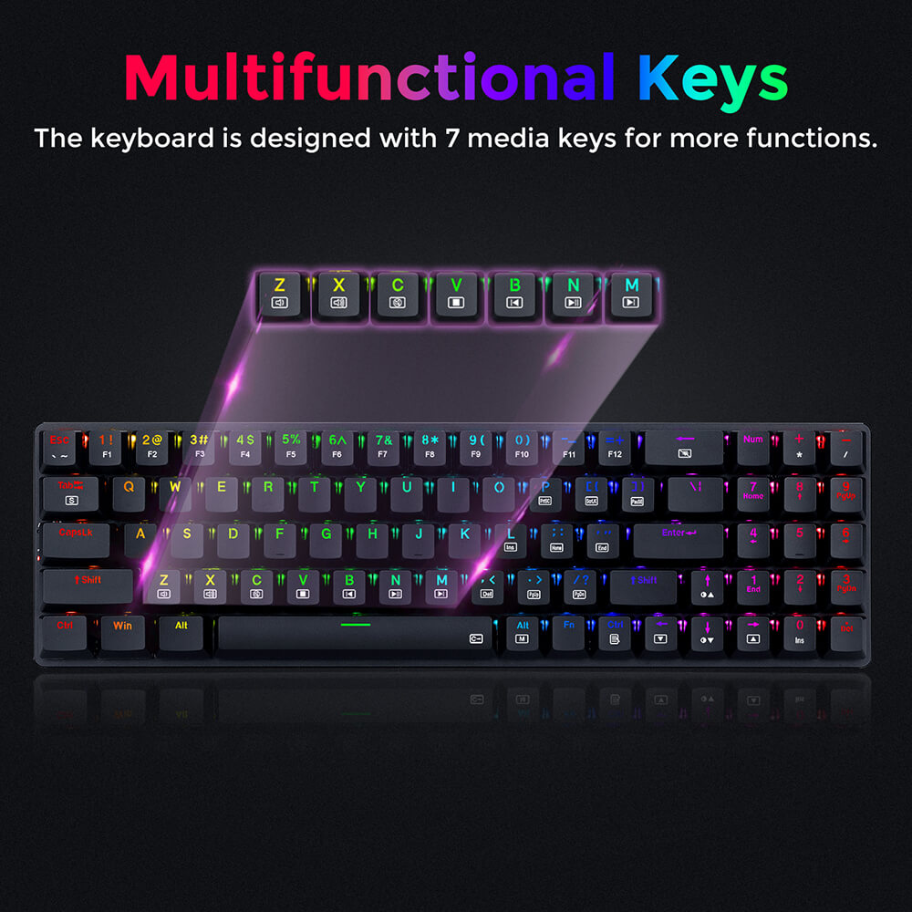 Redragon K626P-KB Ashe 78 Keys Wired RGB Compact Mechanical Keyboard Ultra-Thin with Numpad Blue Switch - Black