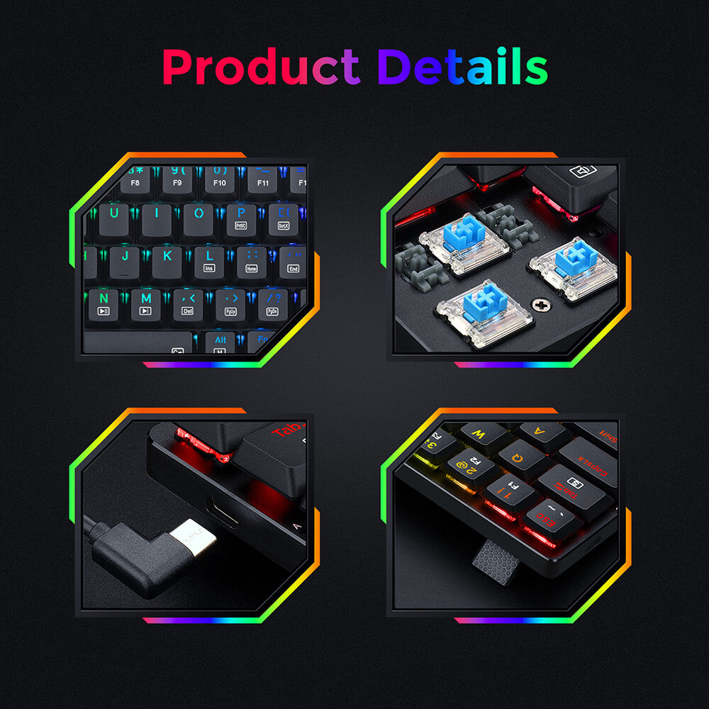 Redragon K626P-KB Ashe 78 Keys Wired RGB Compact Mechanical Keyboard Ultra-Thin with Numpad Blue Switch - Black