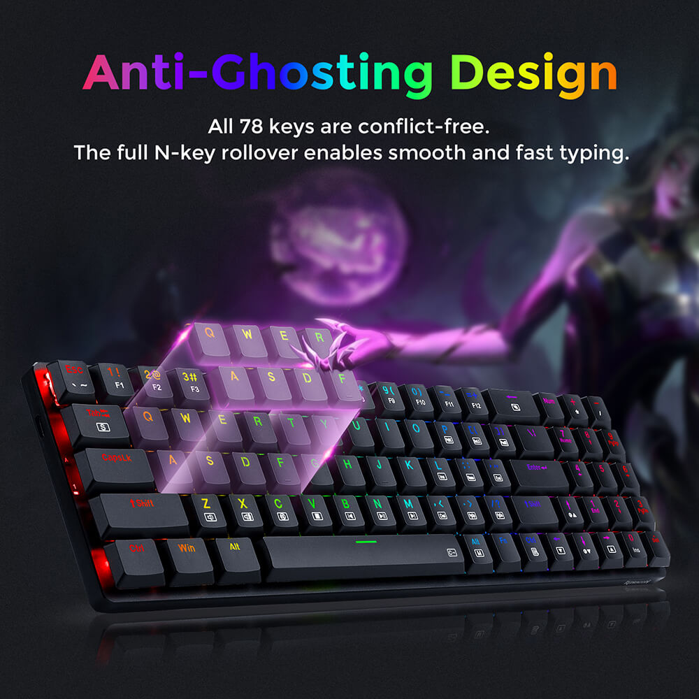 Redragon K626P-KB Ashe 78 Keys Wired RGB Compact Mechanical Keyboard Ultra-Thin with Numpad Blue Switch - Black