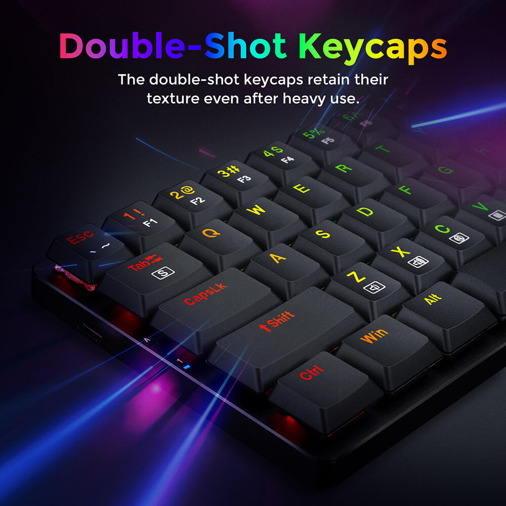 Redragon K626P-KB Ashe 78 Keys Wired RGB Compact Mechanical Keyboard Ultra-Thin with Numpad Blue Switch - Black