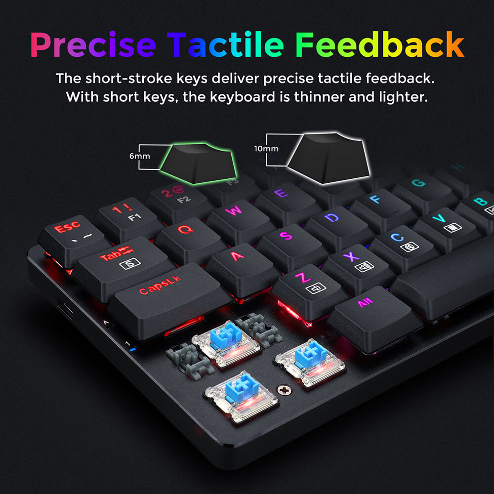 Redragon K626P-KB Ashe 78 Keys Wired RGB Compact Mechanical Keyboard Ultra-Thin with Numpad Blue Switch - Black