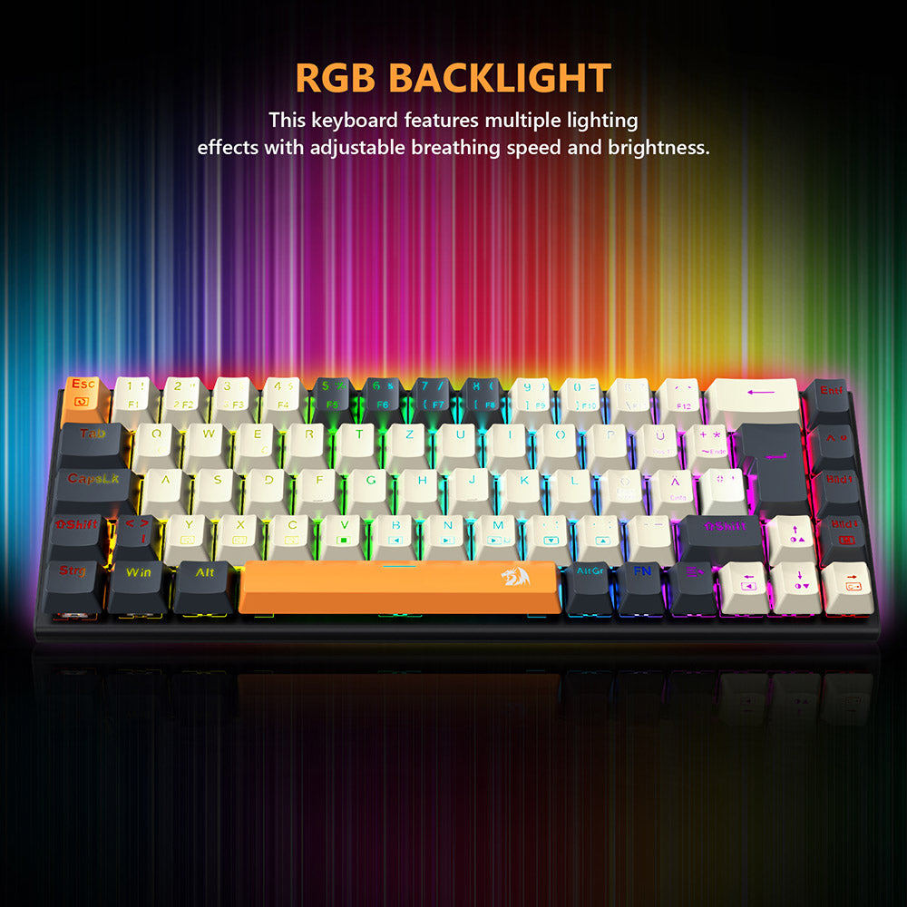 Redragon QWERTZ German Layout K633CGO-RGB Ryze 68-Key Mechanical Gaming Keyboard, Red Switch RGB Backlight Metal Panel USB-C Wired Connection, Hot-Swappable Mechanical Switches Programmable Keys Colorful PBT Keycaps with 4 Extra Outemu Switches