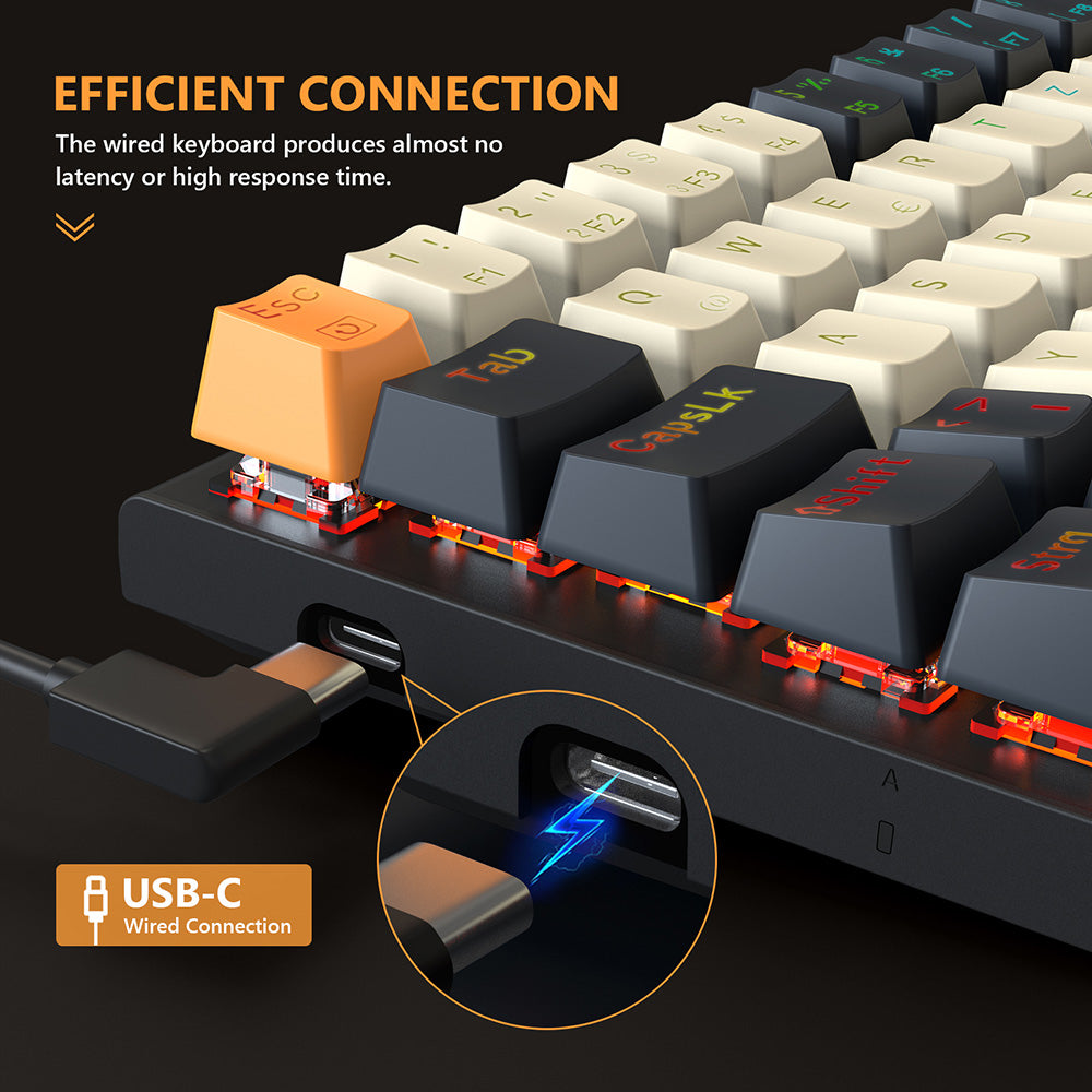 Redragon QWERTZ German Layout K633CGO-RGB Ryze 68-Key Mechanical Gaming Keyboard, Red Switch RGB Backlight Metal Panel USB-C Wired Connection, Hot-Swappable Mechanical Switches Programmable Keys Colorful PBT Keycaps with 4 Extra Outemu Switches