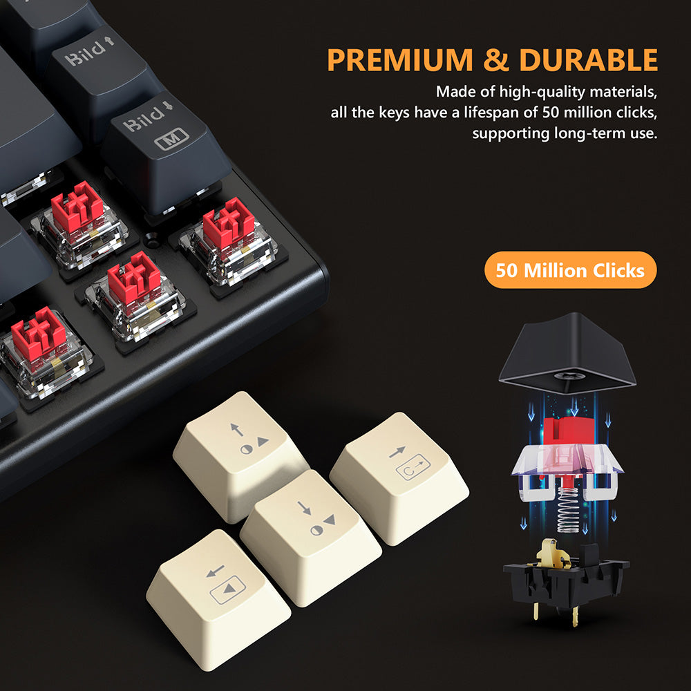 Redragon QWERTZ German Layout K633CGO-RGB Ryze 68-Key Mechanical Gaming Keyboard, Red Switch RGB Backlight Metal Panel USB-C Wired Connection, Hot-Swappable Mechanical Switches Programmable Keys Colorful PBT Keycaps with 4 Extra Outemu Switches