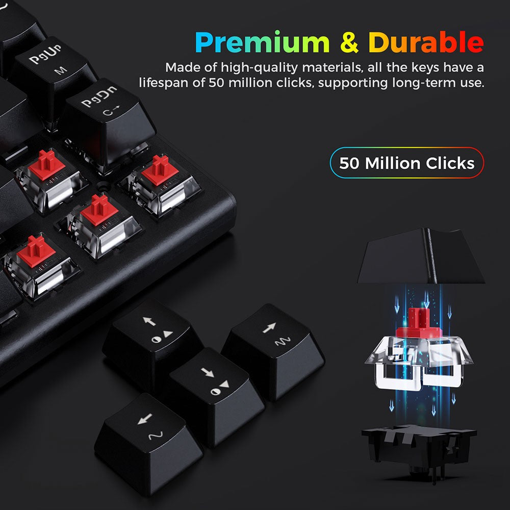 Redragon K633RGB-PRO Ryze Pro 68 Key Bluetooth/2.4Ghz/Wired Tri-Mode Mechanical Keyboard RGB Backlight Red Switch - Black