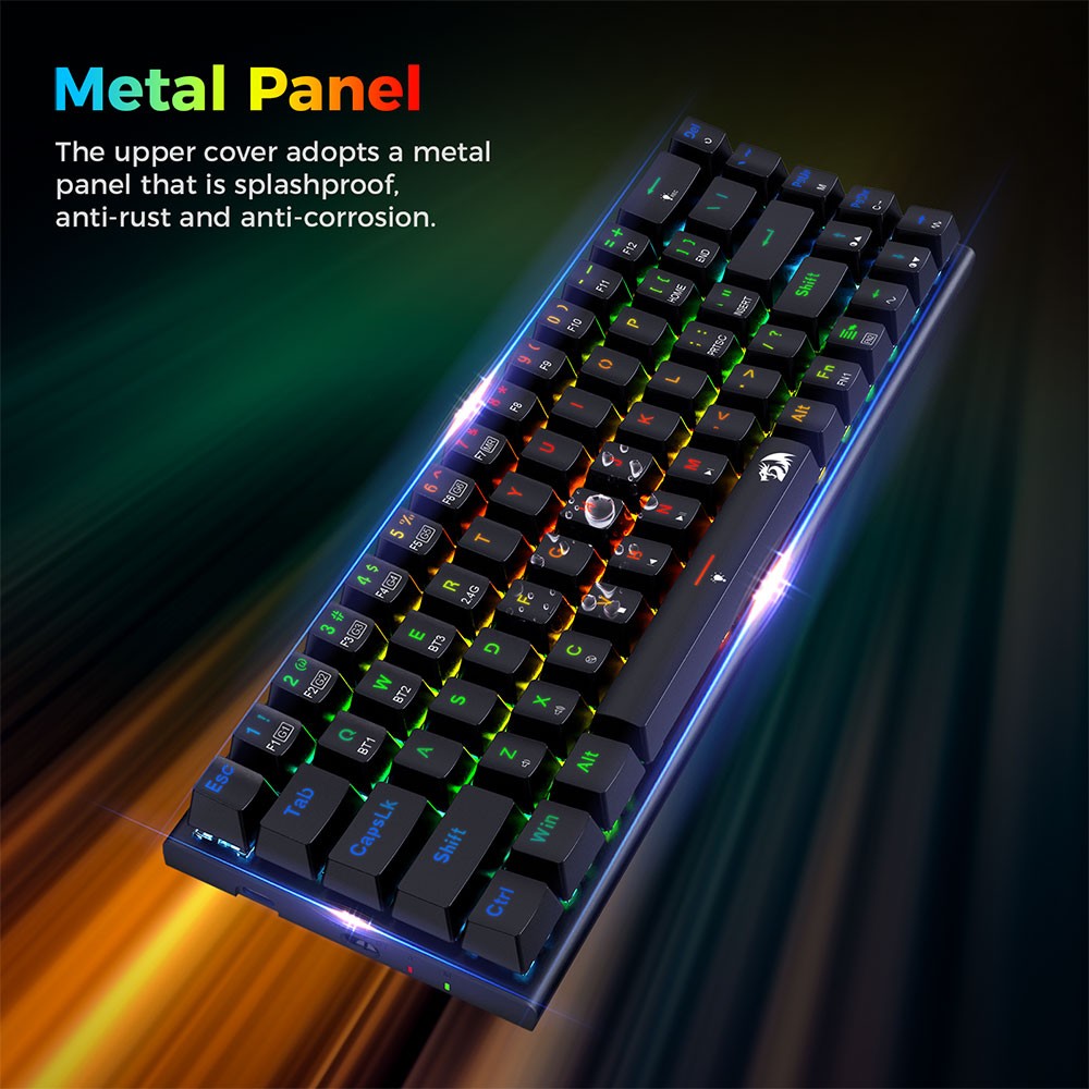 Redragon K633RGB-PRO Ryze Pro 68 Key Bluetooth/2.4Ghz/Wired Tri-Mode Mechanical Keyboard RGB Backlight Red Switch - Black