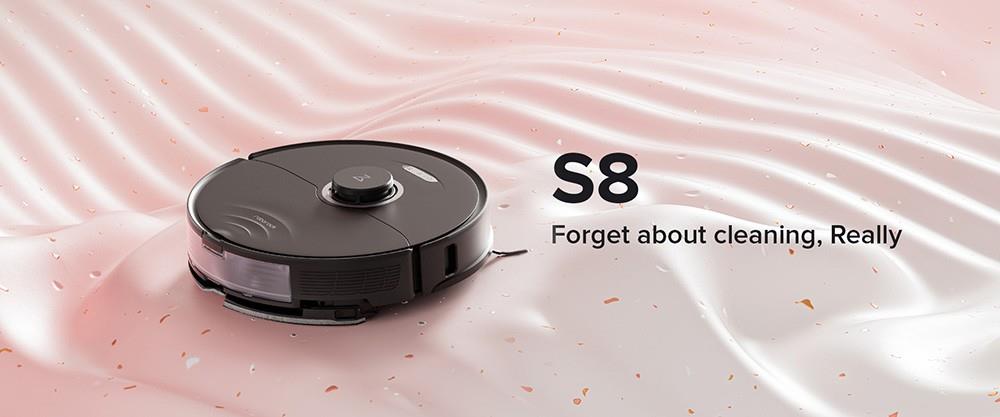 Roborock S8 Robot Vacuum Cleaner 6000Pa Extreme Suction DuoRoller Brush 3D Structured Light Obstacle Avoidance Sonic Vibration Mopping Auto-Lifting Mop 5200mAh Battery 180min Runtime 3D Map 400ml Dustbin APP Control - Black (Upgrade from Roborock S7)