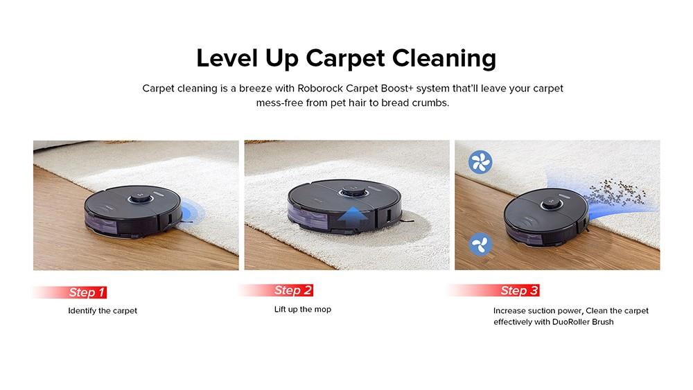 Roborock S8 Robot Vacuum Cleaner 6000Pa Extreme Suction DuoRoller Brush 3D Structured Light Obstacle Avoidance Sonic Vibration Mopping Auto-Lifting Mop 5200mAh Battery 180min Runtime 3D Map 400ml Dustbin APP Control - Black (Upgrade from Roborock S7)