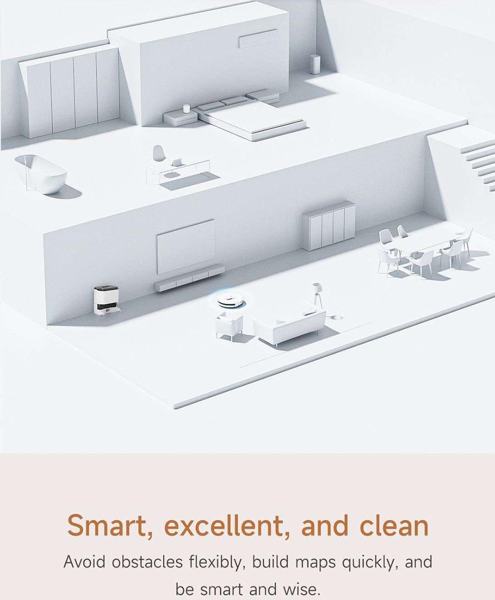 Xiaomi ROIDMI EVE CC Robot Vacuum Cleaner Automatic Dust Collection 2-in-1 Vacuuming Mopping 4000Pa Powerful Suction LDS Laser Navigation 3200mAh Battery 180Mins Runtime 290ML Water Tank 260ML Dust Box APP Control - White