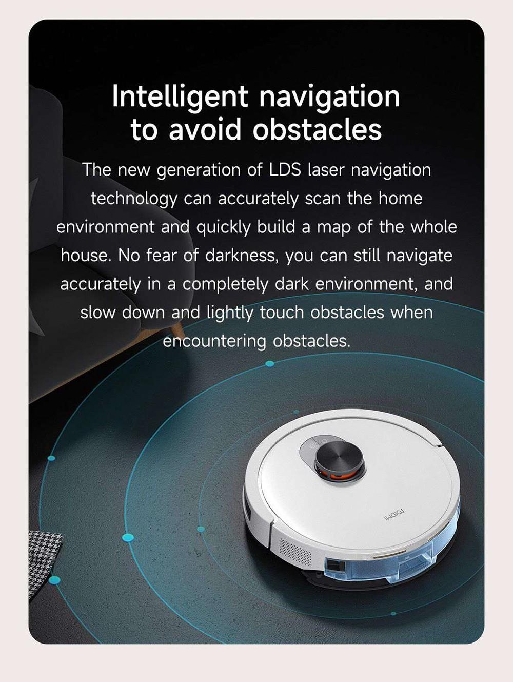 Xiaomi ROIDMI EVE CC Robot Vacuum Cleaner Automatic Dust Collection 2-in-1 Vacuuming Mopping 4000Pa Powerful Suction LDS Laser Navigation 3200mAh Battery 180Mins Runtime 290ML Water Tank 260ML Dust Box APP Control - White