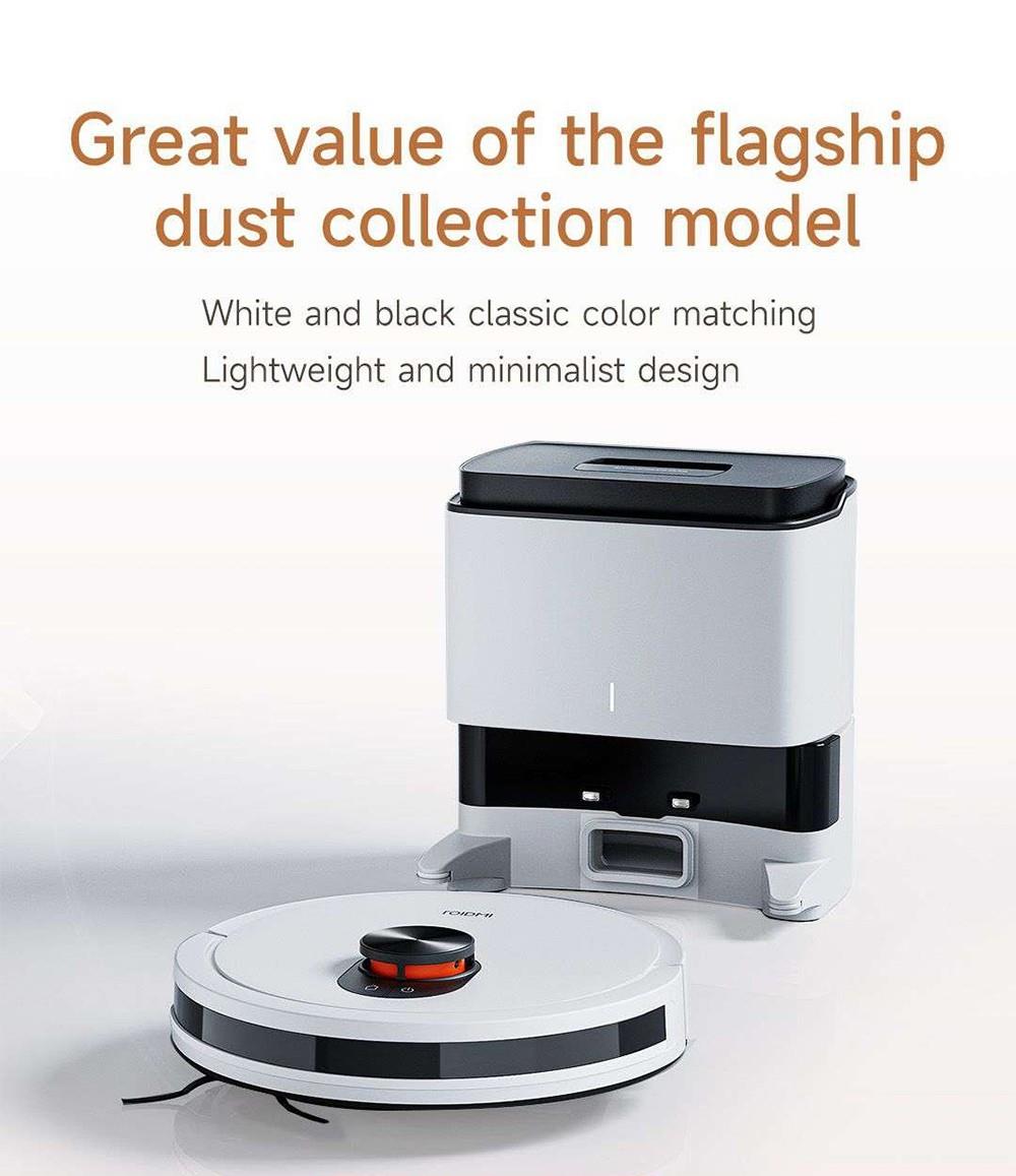 Xiaomi ROIDMI EVE CC Robot Vacuum Cleaner Automatic Dust Collection 2-in-1 Vacuuming Mopping 4000Pa Powerful Suction LDS Laser Navigation 3200mAh Battery 180Mins Runtime 290ML Water Tank 260ML Dust Box APP Control - White