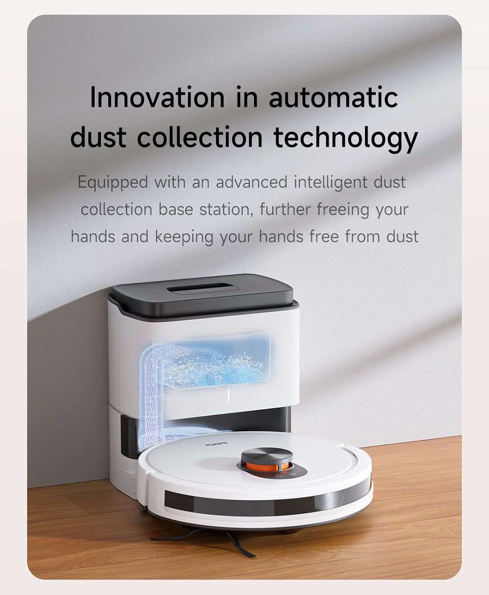 Xiaomi ROIDMI EVE CC Robot Vacuum Cleaner Automatic Dust Collection 2-in-1 Vacuuming Mopping 4000Pa Powerful Suction LDS Laser Navigation 3200mAh Battery 180Mins Runtime 290ML Water Tank 260ML Dust Box APP Control - White