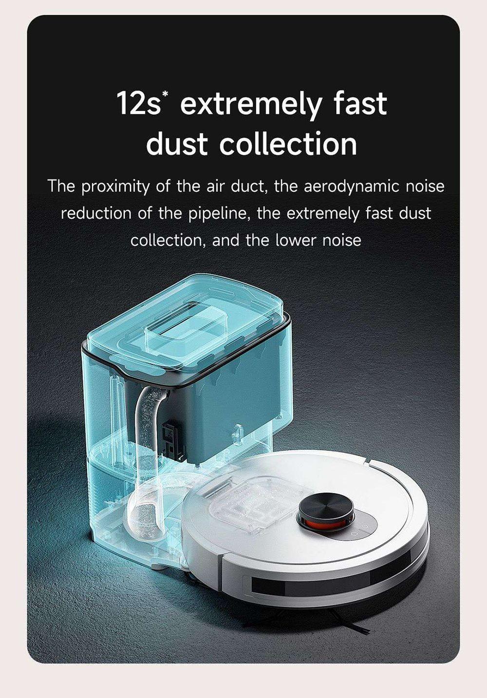 Xiaomi ROIDMI EVE CC Robot Vacuum Cleaner Automatic Dust Collection 2-in-1 Vacuuming Mopping 4000Pa Powerful Suction LDS Laser Navigation 3200mAh Battery 180Mins Runtime 290ML Water Tank 260ML Dust Box APP Control - White