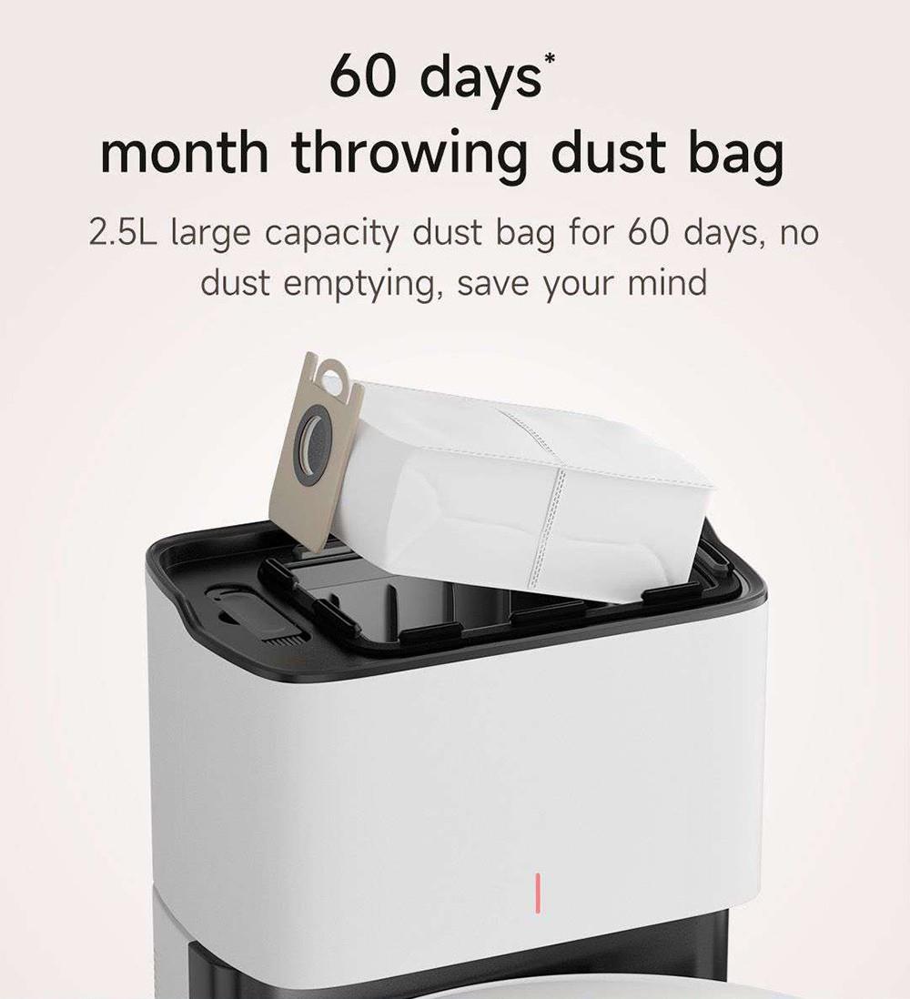 Xiaomi ROIDMI EVE CC Robot Vacuum Cleaner Automatic Dust Collection 2-in-1 Vacuuming Mopping 4000Pa Powerful Suction LDS Laser Navigation 3200mAh Battery 180Mins Runtime 290ML Water Tank 260ML Dust Box APP Control - White