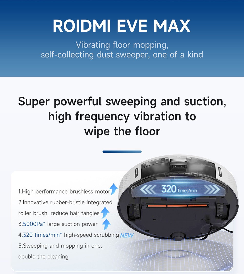 ROIDMI EVE MAX Robot Vacuum Cleaner with Self Empty Station, 5000Pa Max Suction, Mopping Function, 3L Dust Bag, 250 Mins Max Runtime, LiDAR Navigation, Multi Floor Mapping, App and Voice Control