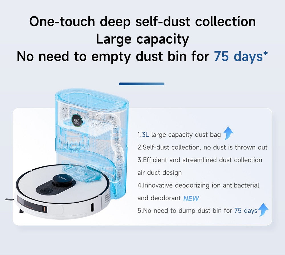 ROIDMI EVE MAX Robot Vacuum Cleaner with Self Empty Station, 5000Pa Max Suction, Mopping Function, 3L Dust Bag, 250 Mins Max Runtime, LiDAR Navigation, Multi Floor Mapping, App and Voice Control