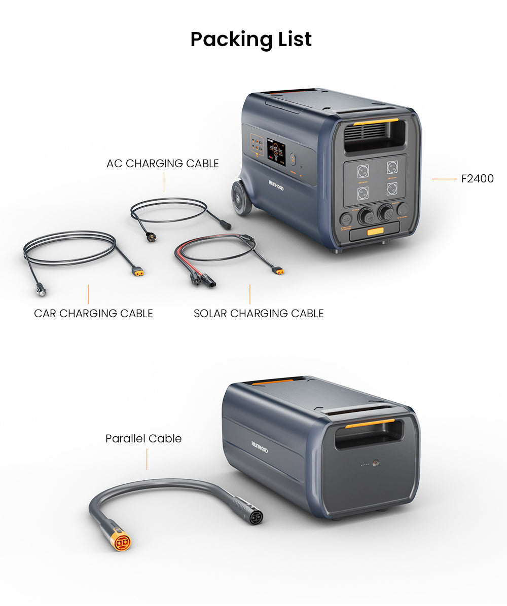 RUNHOOD F2400 Portable Power Station, 2400W 2400Wh LiFePO4 Battery, 4800W Peak Power, Outdoor Generator, Balcony Power Storage System