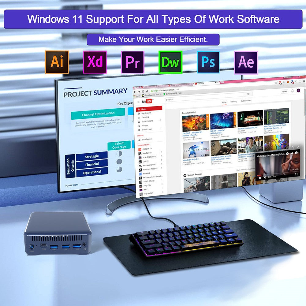 RUPA HSI-100 Mini PC, Intel N100 4 Cores Max 3.4GHz, 16GB RAM 512GB SSD, 3*HDMI 4K 60Hz Triple Screen Display, WiFi 6 Bluetooth 5.2, 3*USB 3.0, 1*Type-C, 1*RJ45, 1* 3.5mm Audio