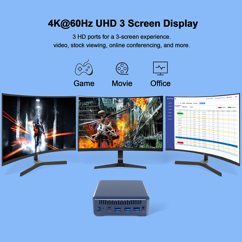 RUPA HSI-100 Mini PC, Intel N100 4 Cores Max 3.4GHz, 16GB RAM 512GB SSD, 3*HDMI 4K 60Hz Triple Screen Display, WiFi 6 Bluetooth 5.2, 3*USB 3.0, 1*Type-C, 1*RJ45, 1* 3.5mm Audio