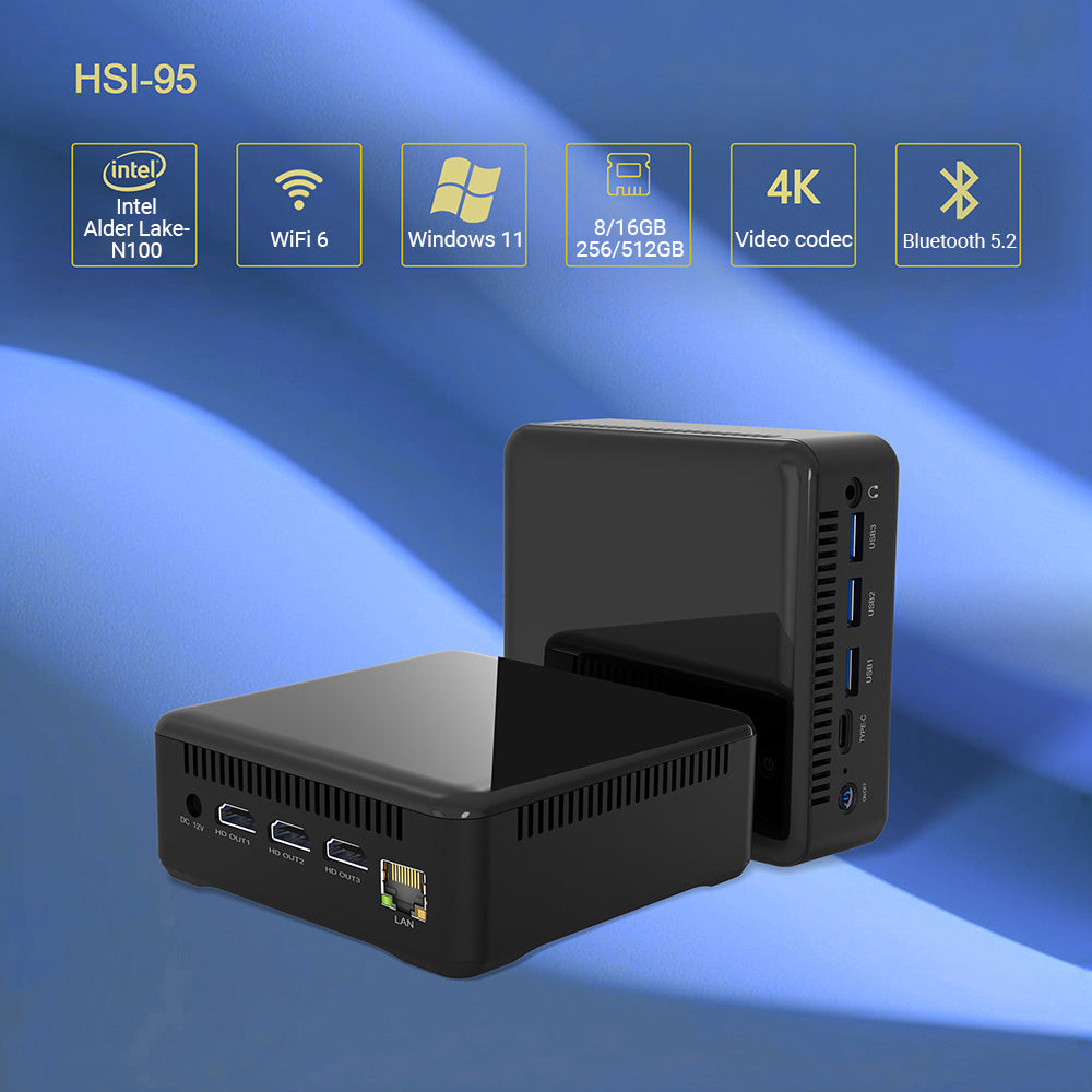 RUPA HSI-95 Mini PC, Intel N95 4 Cores Max 3.4GHz, 8GB RAM 256GB SSD, 3*HDMI 4K 60Hz Triple Screen Display, WiFi 6 Bluetooth 5.2, 3*USB 3.0, 1*Type-C, 1*RJ45, 1* 3.5mm Audio