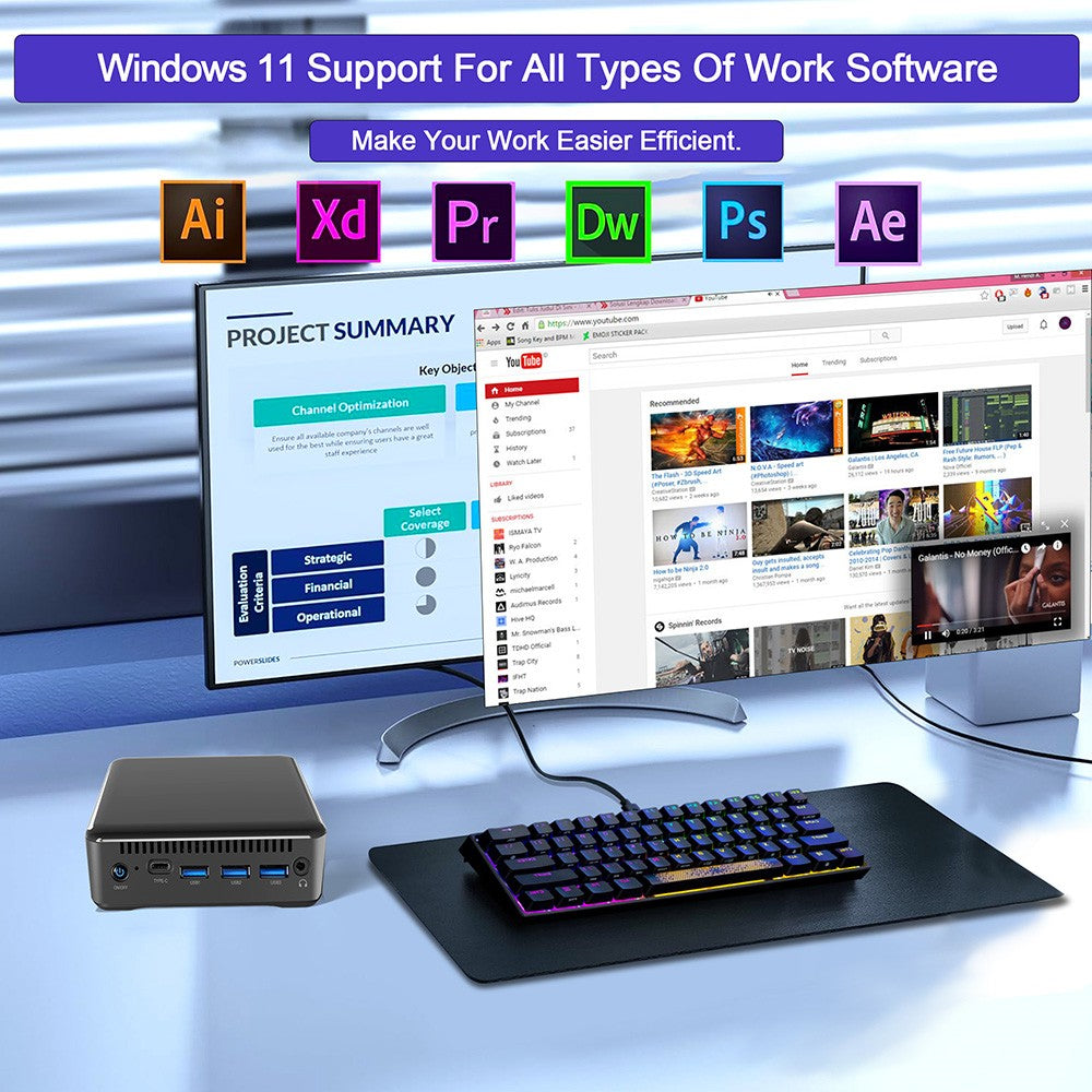 RUPA HSI-95 Mini PC, Intel N95 4 Cores Max 3.4GHz, 8GB RAM 256GB SSD, 3*HDMI 4K 60Hz Triple Screen Display, WiFi 6 Bluetooth 5.2, 3*USB 3.0, 1*Type-C, 1*RJ45, 1* 3.5mm Audio