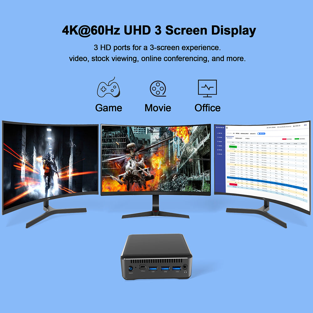RUPA HSI-95 Mini PC, Intel N95 4 Cores Max 3.4GHz, 8GB RAM 256GB SSD, 3*HDMI 4K 60Hz Triple Screen Display, WiFi 6 Bluetooth 5.2, 3*USB 3.0, 1*Type-C, 1*RJ45, 1* 3.5mm Audio
