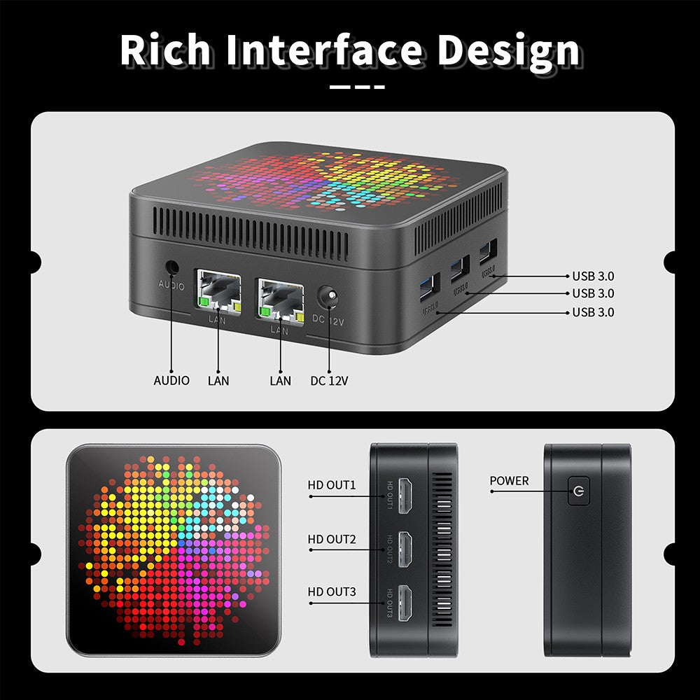 RUPA HSI-N95 Mini PC, Intel N95 4 Cores Max 3.4GHz, 16GB RAM 512GB SSD, 3*HDMI 4K 60Hz Triple Screen Display, WiFi 5 Bluetooth 5.0, 3*USB 3.0 2*RJ45 1* 3.5mm Audio