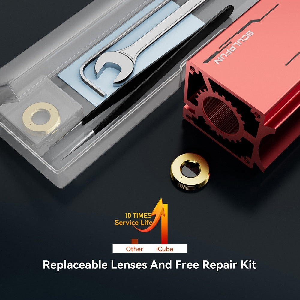 SCULPFUN iCube Pro Max 10W Laser Engraver, 0.08mm Laser Spot, 10000mm/min Engraving Speed, 32-bit Motherboard, Replaceable Lens, Smoke Filter, Temperature Alarm, App Connection, 120x120mm - EU Plug