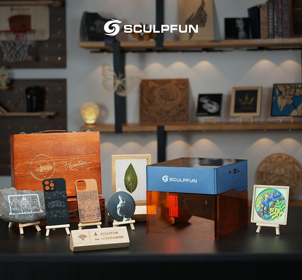 SCULPFUN iCube Pro Max 10W Laser Engraver, 0.08mm Laser Spot, 10000mm/min Engraving Speed, 32-bit Motherboard, Replaceable Lens, Smoke Filter, Temperature Alarm, App Connection, 120x120mm - EU Plug