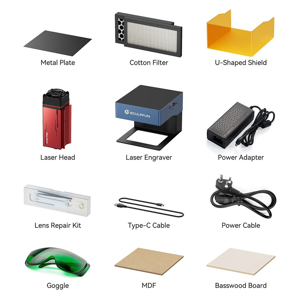 SCULPFUN iCube Pro Max 10W Laser Engraver, 0.08mm Laser Spot, 10000mm/min Engraving Speed, 32-bit Motherboard, Replaceable Lens, Smoke Filter, Temperature Alarm, App Connection, 120x120mm - EU Plug