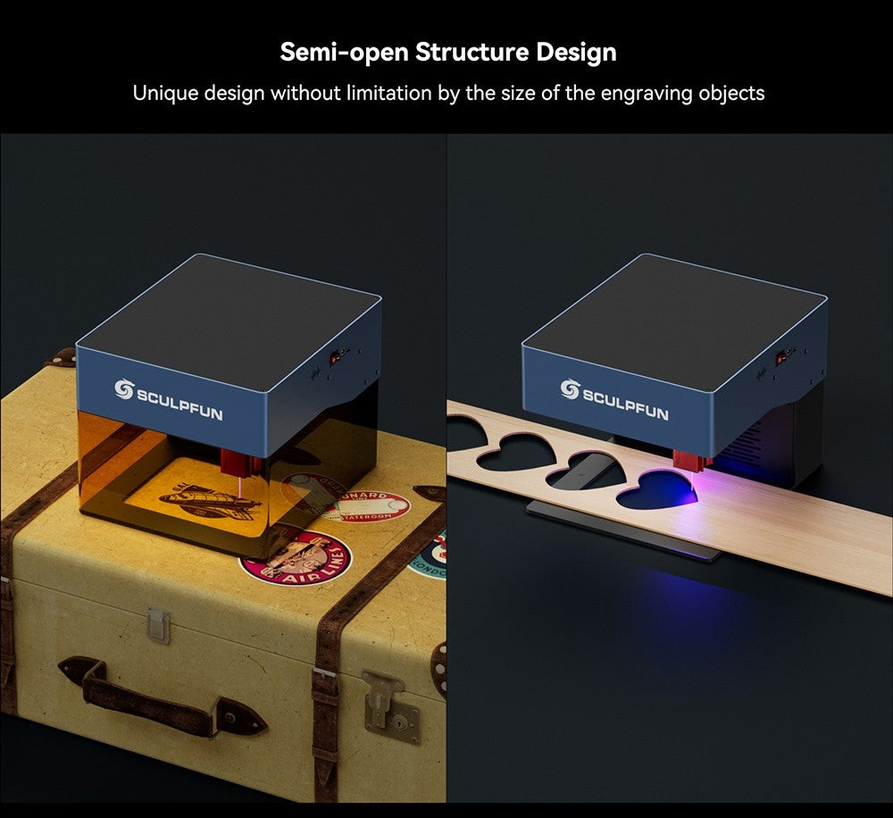 SCULPFUN iCube Pro Max 10W Laser Engraver, 0.08mm Laser Spot, 10000mm/min Engraving Speed, 32-bit Motherboard, Replaceable Lens, Smoke Filter, Temperature Alarm, App Connection, 120x120mm - EU Plug