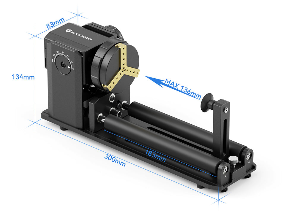 SCULPFUN RA Pro Max 4 in 1 Laser Rotary Module with Roller, for Laser Engraving Cylindrical/Irregularly Round Objects