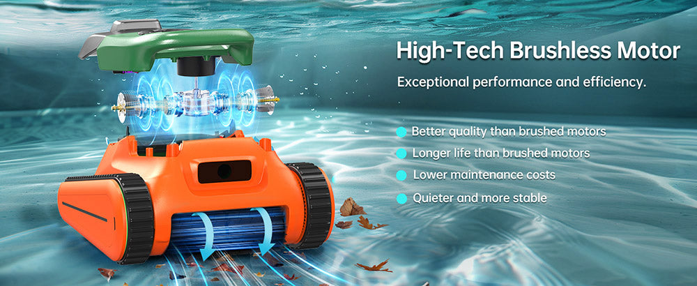 Seauto Crab Cordless Robotic Pool Cleaner, Up to 2.5H Runtime, 3.5L Large Filter Basket, Wall Climbing, Waterline Cleaning, 2.5H Fast Charging, Suitable for 2000sq.ft Area - Orange