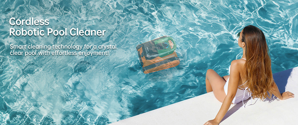 Seauto Crab Cordless Robotic Pool Cleaner, Up to 2.5H Runtime, 3.5L Large Filter Basket, Wall Climbing, Waterline Cleaning, 2.5H Fast Charging, Suitable for 2000sq.ft Area - Orange