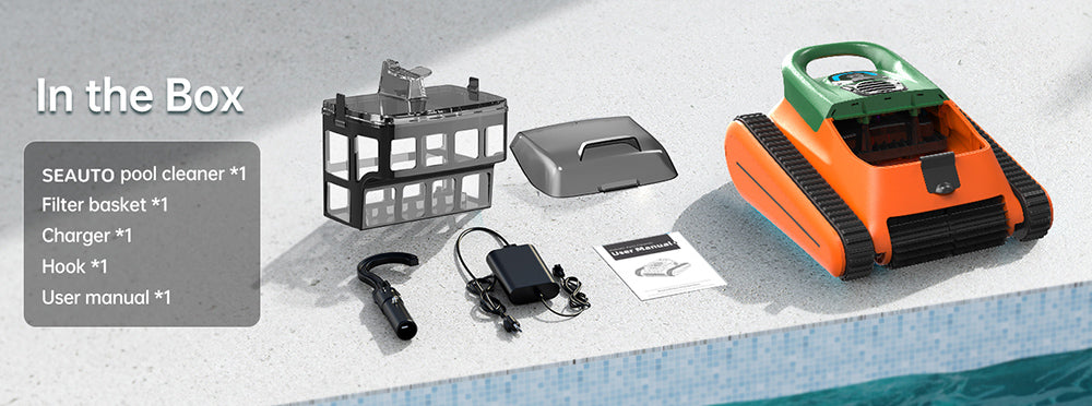 Seauto Crab Cordless Robotic Pool Cleaner, Up to 2.5H Runtime, 3.5L Large Filter Basket, Wall Climbing, Waterline Cleaning, 2.5H Fast Charging, Suitable for 2000sq.ft Area - Orange