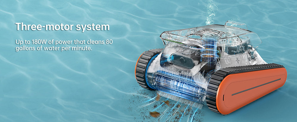 Seauto Crab Cordless Robotic Pool Cleaner, Up to 2.5H Runtime, 3.5L Large Filter Basket, Wall Climbing, Waterline Cleaning, 2.5H Fast Charging, Suitable for 2000sq.ft Area - Orange