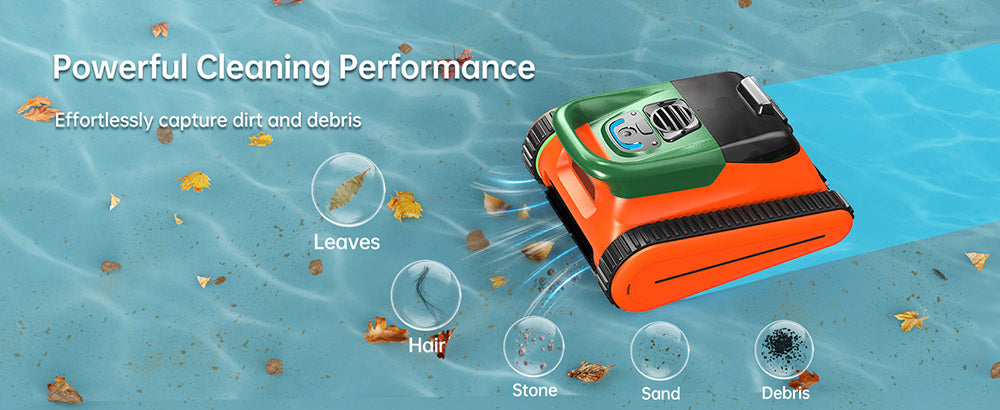 Seauto Crab Cordless Robotic Pool Cleaner, Up to 2.5H Runtime, 3.5L Large Filter Basket, Wall Climbing, Waterline Cleaning, 2.5H Fast Charging, Suitable for 2000sq.ft Area - Orange