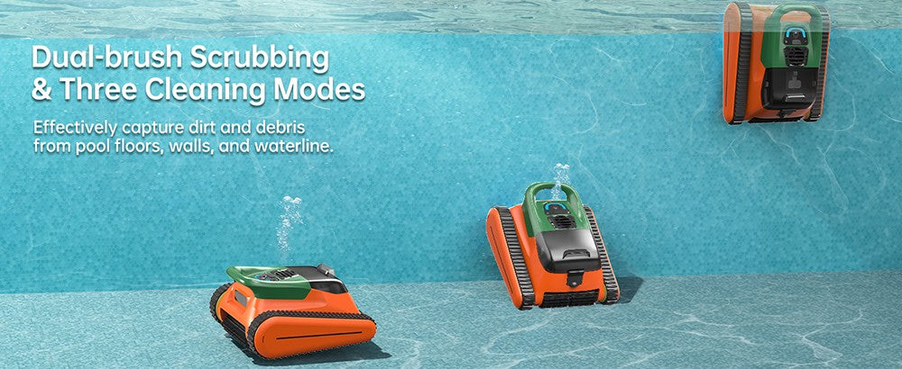 Seauto Crab Cordless Robotic Pool Cleaner, Up to 2.5H Runtime, 3.5L Large Filter Basket, Wall Climbing, Waterline Cleaning, 2.5H Fast Charging, Suitable for 2000sq.ft Area - Orange