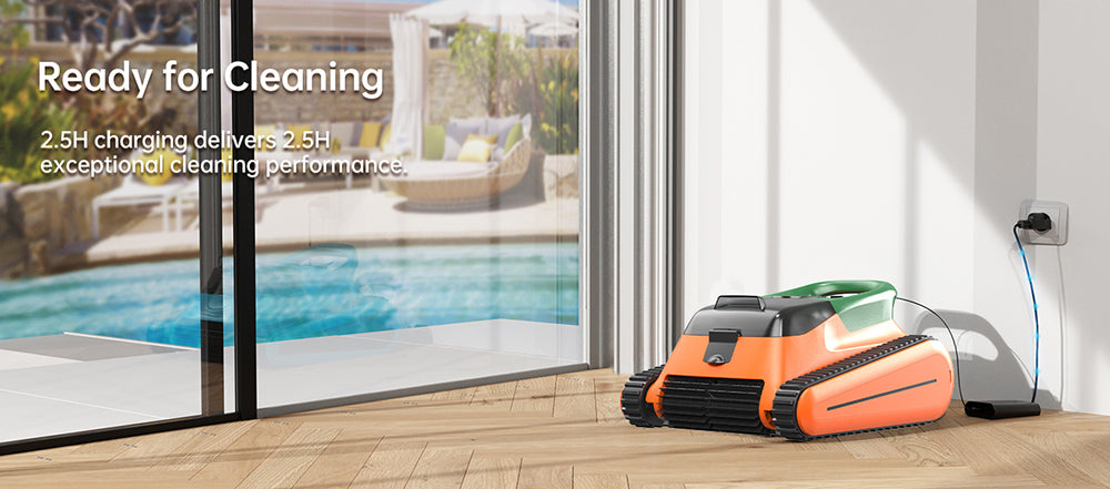 Seauto Crab Cordless Robotic Pool Cleaner, Up to 2.5H Runtime, 3.5L Large Filter Basket, Wall Climbing, Waterline Cleaning, 2.5H Fast Charging, Suitable for 2000sq.ft Area - Orange